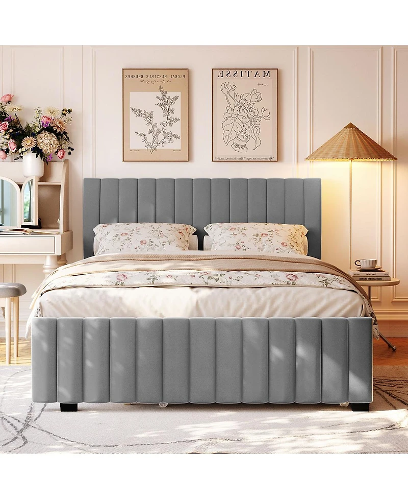 Streamdale Furniture Queen Size Velvet Upholstered Platform Bed with Twin Xl Size Trundle
