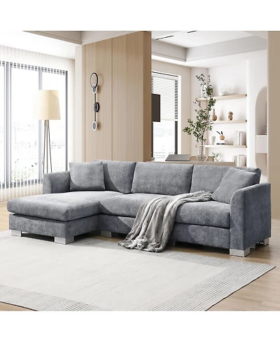 Streamdale Furniture 96" Modern L-Shaped Chenille Sectional Sofa with 2 Pillows