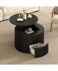 Streamdale Furniture Round Fluted Wood Lift Top Coffee Table with Hidden Storage