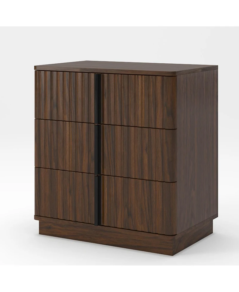 Streamdale Furniture Vintage 3-Drawer Vertical Stripe Nightstand