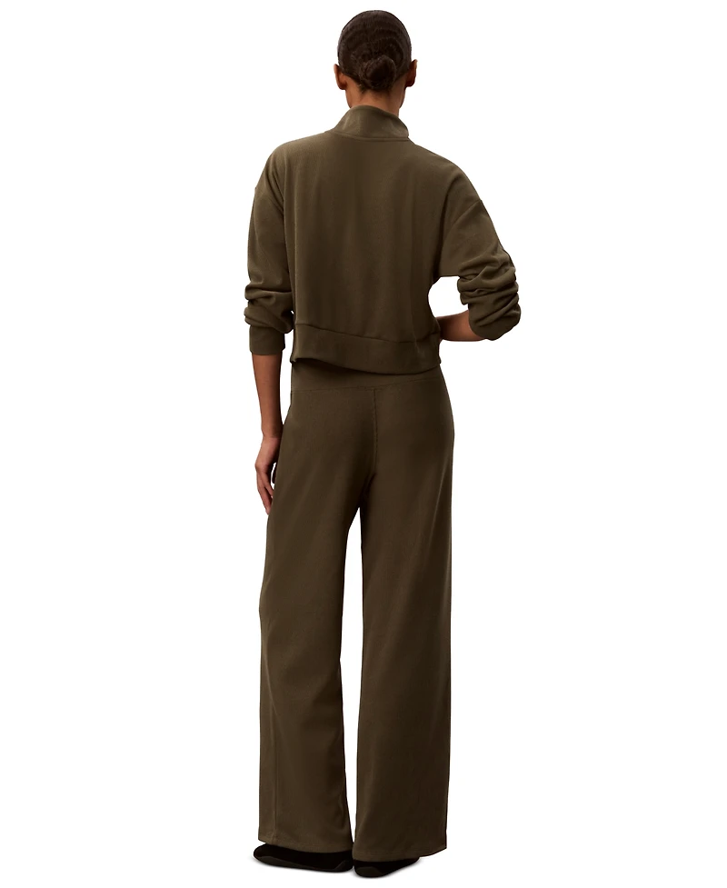 Calvin Klein Performance Women's Pull-On Waffle-Knit Relaxed-Fit Straight-Leg Pants