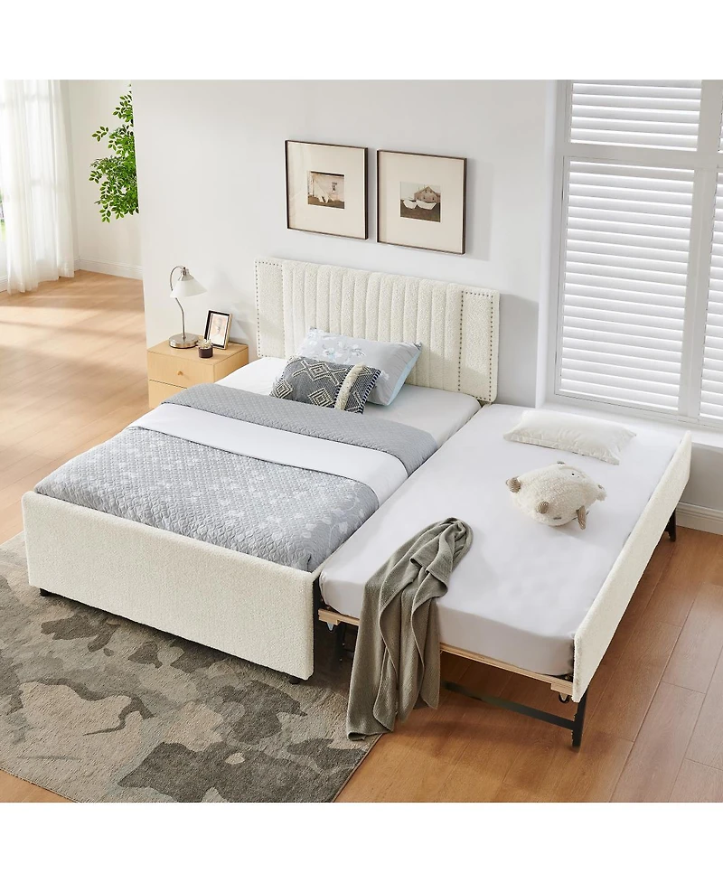 Streamdale Furniture Chenille Vertical Channel Tufted Storage Bed with Trundle