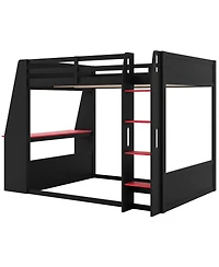 Streamdale Furniture Full Size Wooden Gaming Bunk Bed with Desk, Two Storage Shelves, Usb and Led Light