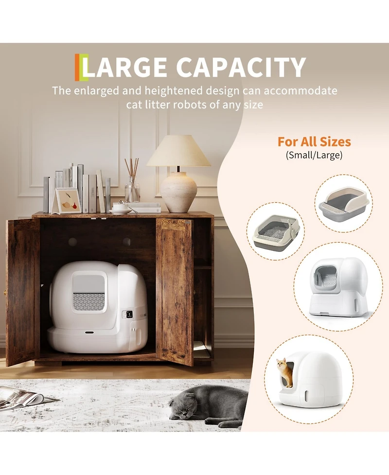 homfan Cat Litter Box Enclosure – Cabinet Fits Self-Cleaning Models 3 and 4, Dog-Proof Adjustable Shelf, Built-In Outlet Collector
