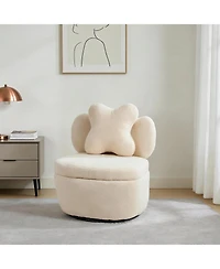 homfan 360degree(s) Rotating Accent Chair Set of 4,Teddy Velvet Armchair, Heart Back Upholstered Sofa with Hidden Storage, for Living Room Bedroom