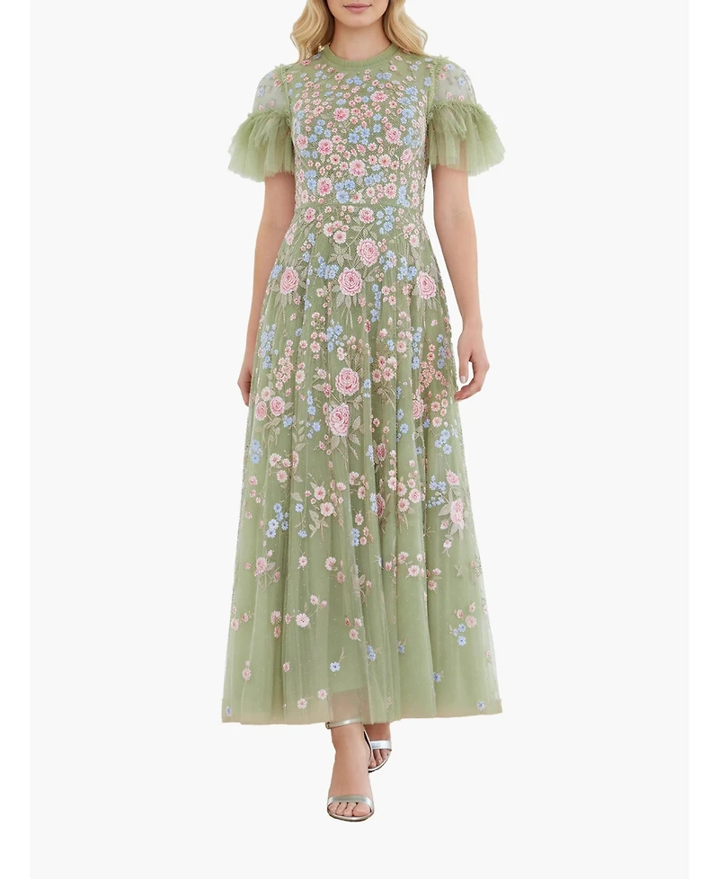 Needle & Thread Women's Antoinettes Floral Round Neck Midi Gown