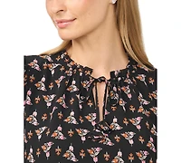 CeCe Women's V-Neck Keyhole-Tie Ruffle Long-Sleeve Blouse