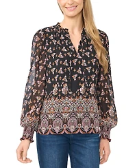 CeCe Women's V-Neck Keyhole-Tie Ruffle Long-Sleeve Blouse