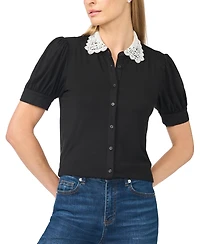 CeCe Women's Scallop-Trim Collared Short-Sleeve Button-Front Top
