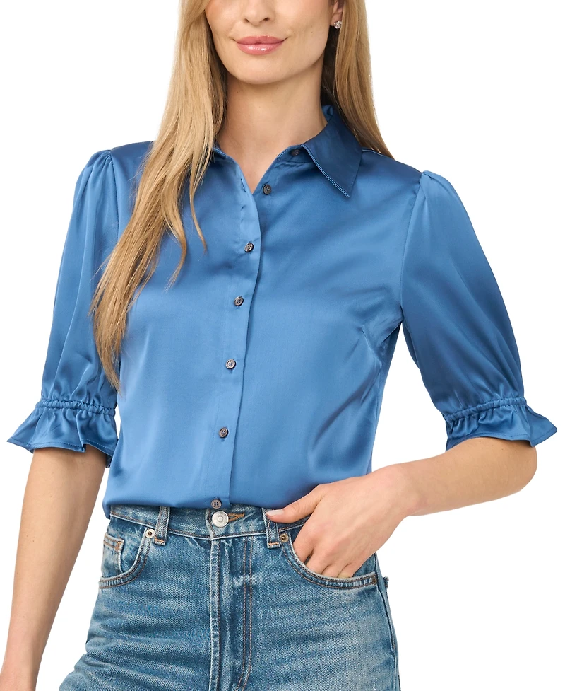 CeCe Women's Collared Balloon 3/4-Sleeve Button-Front Blouse
