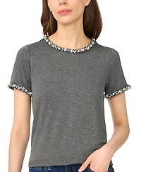 CeCe Women's Embellished Crewneck Short-Sleeve Top