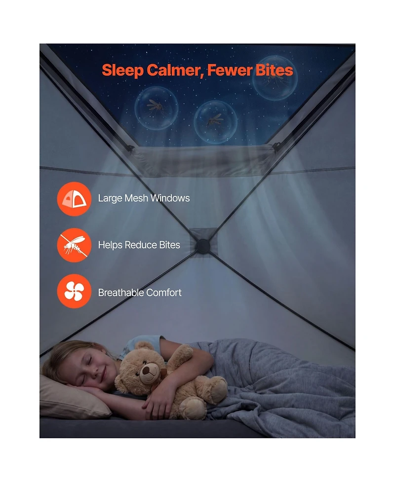 Camping Tent, 4 Person Pop-Up Instant Cabin Tent, Large Mesh Windows, 60s Quick Setup, Ventilation and Carry Bag for Family Camping Hiking