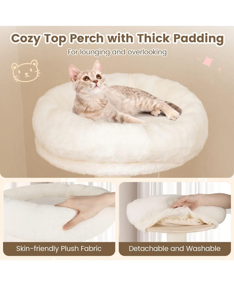 Hongge Wooden 52 Inch Cat Tree Tower with Enclosed Space Capsule