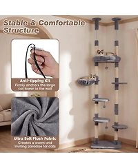 Hongge Six-Tier Floor to Ceiling Cat Tree with Rotatable Plush Bed