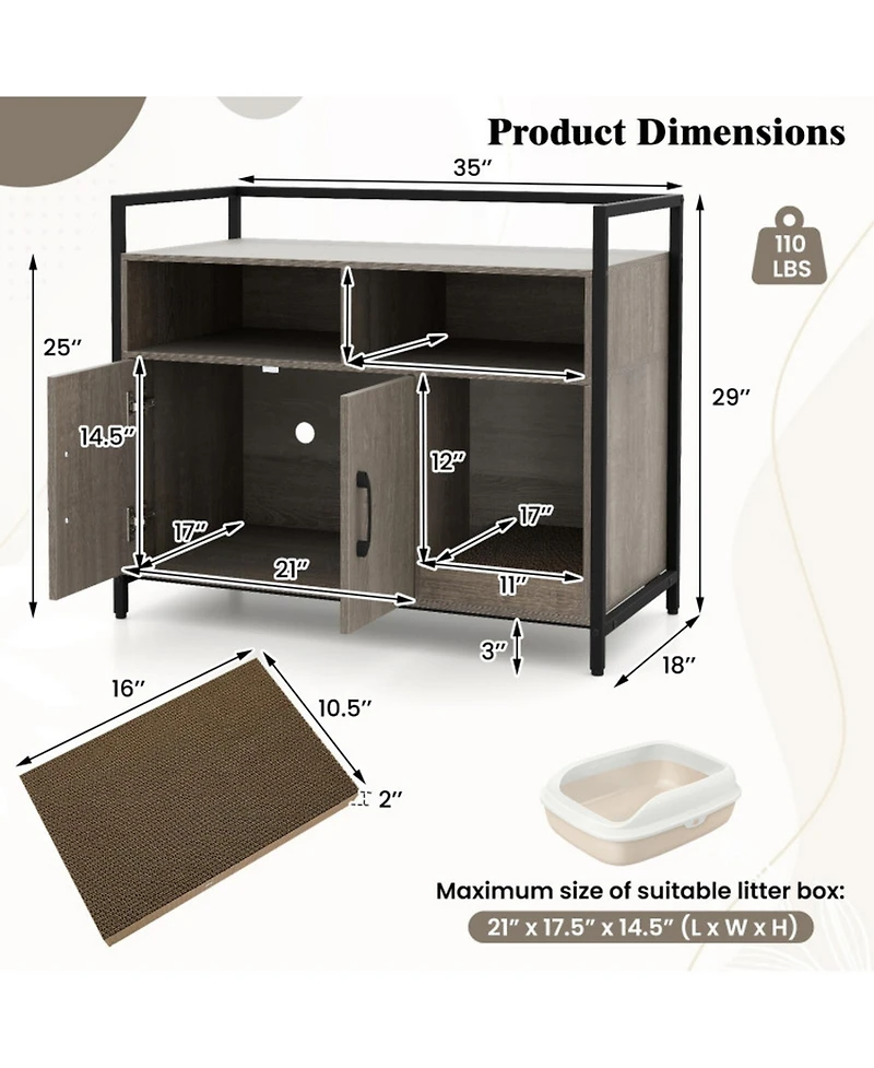 Hongge Hidden Cat Washroom with Double-Door Cabinet Guardrailed Tabletop and Scratch Board