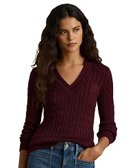 Lauren Ralph Women's Long-Sleeve V-Neck Cable Knit Sweater