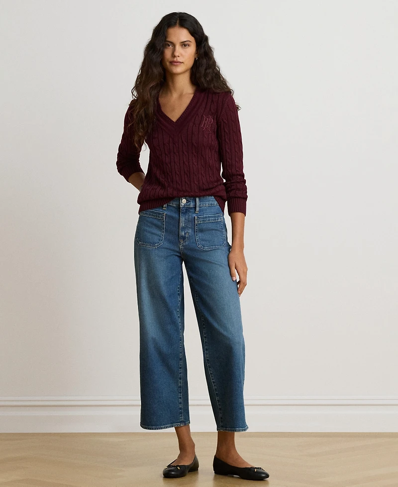 Lauren Ralph Women's Long-Sleeve V-Neck Cable Knit Sweater