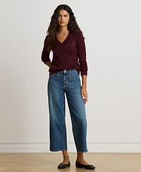 Lauren Ralph Women's Long-Sleeve V-Neck Cable Knit Sweater