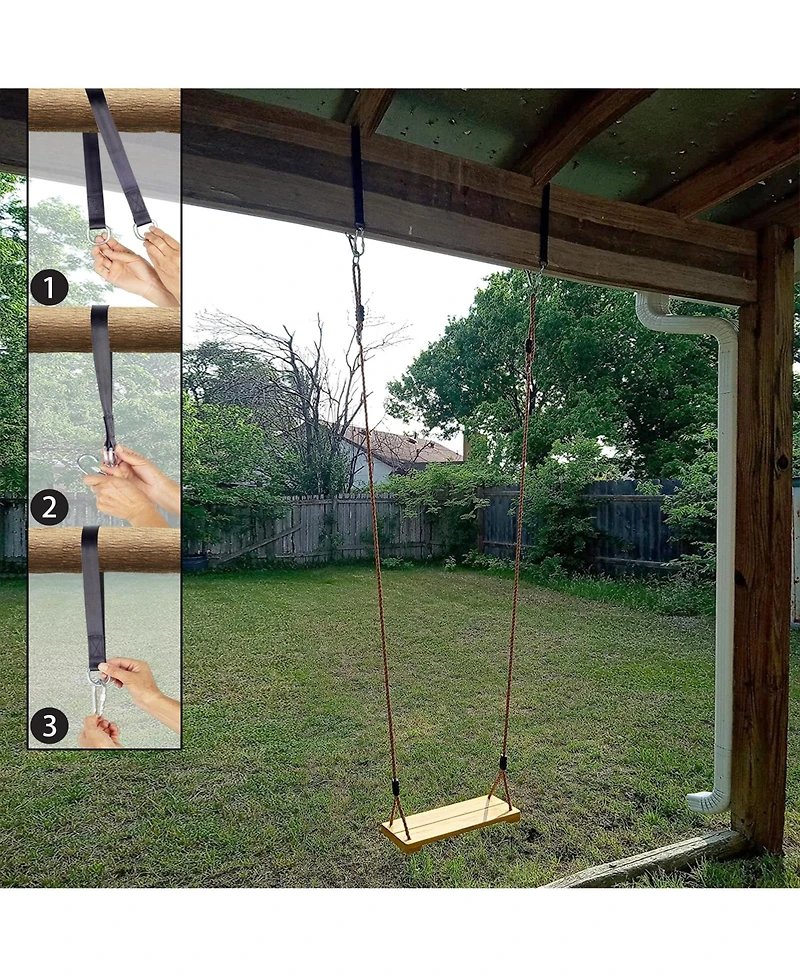 Piscifun Adjustable Nylon Rope Wooden Swing Seat With Hanging Tree Straps For Patio Yard Porch