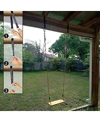 Piscifun Adjustable Nylon Rope Wooden Swing Seat With Hanging Tree Straps For Patio Yard Porch