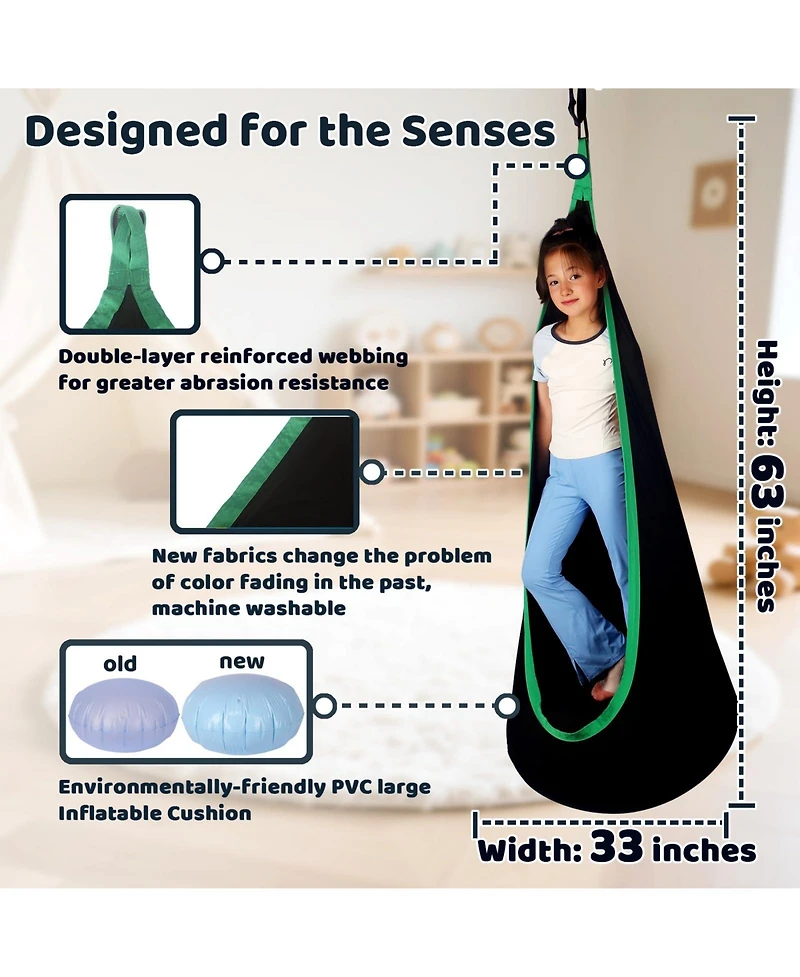 Piscifun Sensory Pod Hammock Swing For Indoor Outdoor Use With Inflatable Cushion And Hardware Kit Special Needs