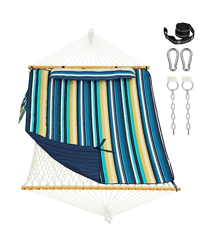 Piscifun Two Person Rope Hammock With Detachable Pad Spreader Bar Tree Straps Carabiners 450 Lbs Weight Capacity