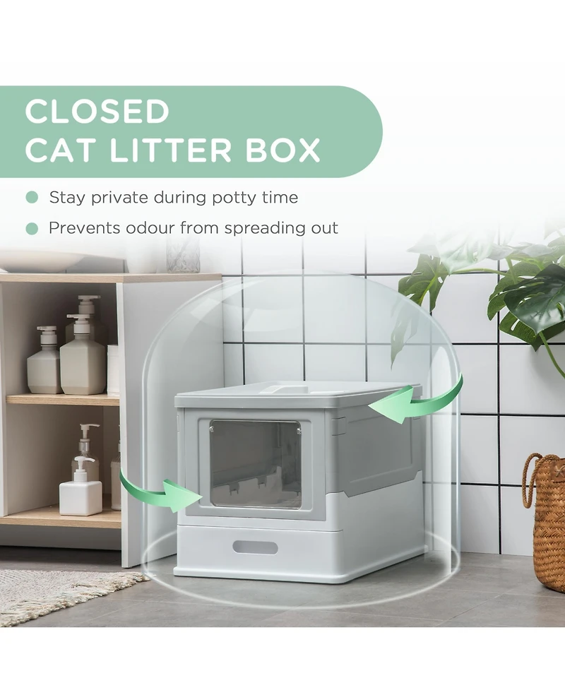 Ruie Fully Enclosed Cat Litter Box with Front Entry Top Exit and Scoop