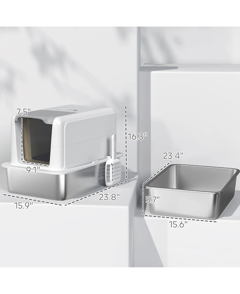Ruie 2 in 1 Stainless Steel Cat Litter Box with Removable Lid Scoop and Filter Bags