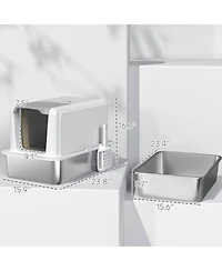 Ruie 2 in 1 Stainless Steel Cat Litter Box with Removable Lid Scoop and Filter Bags