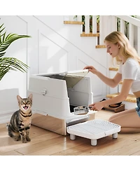 Ruie Extra Large Stainless Steel Cat Litter Box for Big Cats with Flip Cover and Scoop