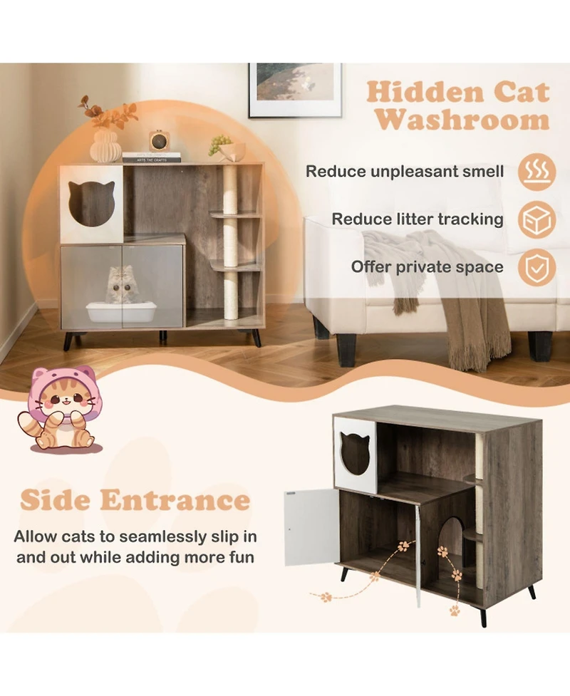 Hongge Cat Litter Box Enclosure with 3 Sisal Scratching Posts