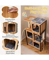 Hongge Metal-Frame Modern Cat Tree with Enclosed Cat House, 52 Inch