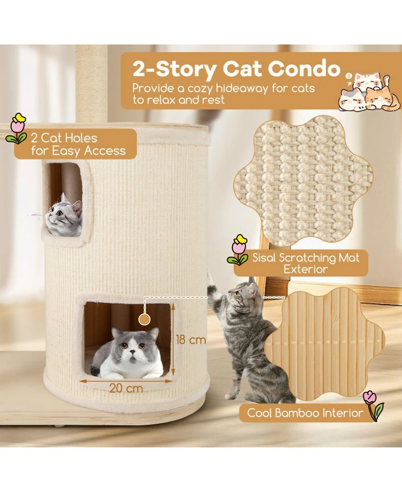 Hongge Cat Tree Tower with Two-Story Enclosed Condo