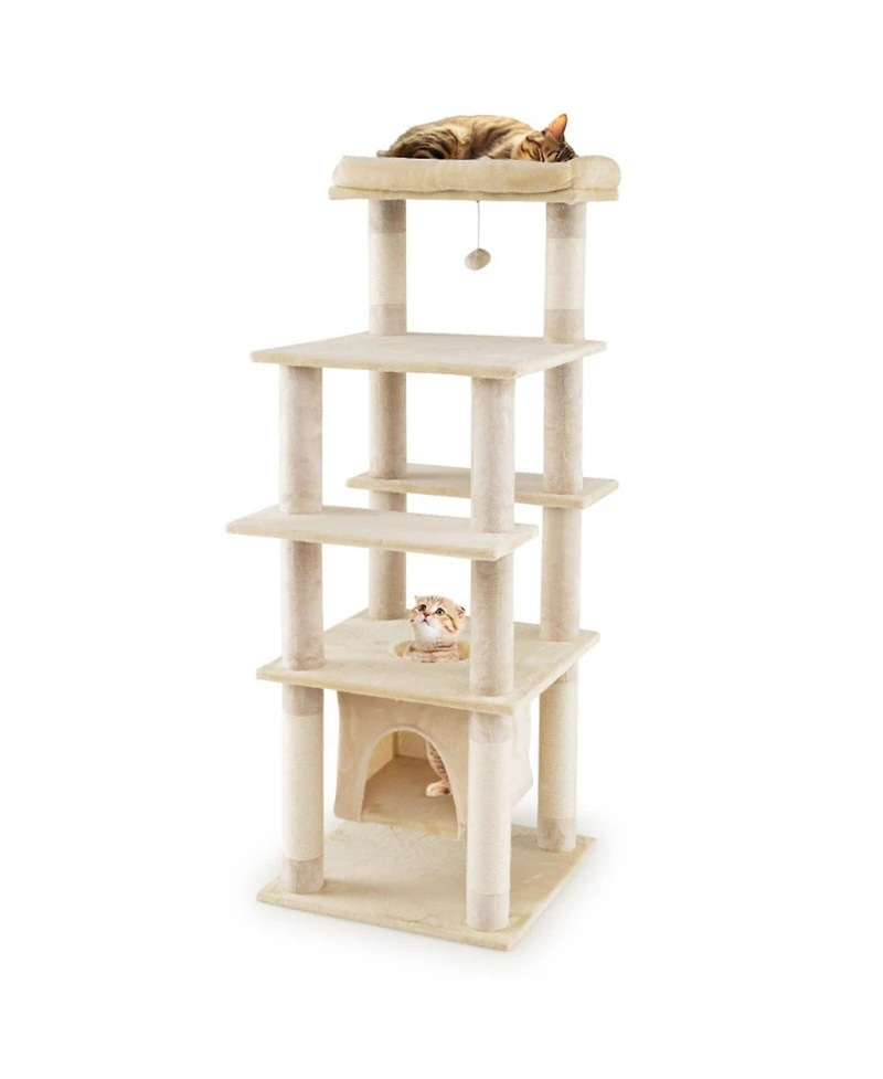 Hongge 58 Inch Large Cat Tree Tower with Swaying Aerial Skylight Condo