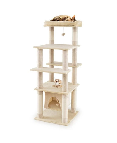 Hongge 58 Inch Large Cat Tree Tower with Swaying Aerial Skylight Condo