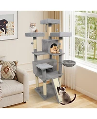 Hongge 65 Inch Tall Cat Tree Featuring Three Upholstered Perches