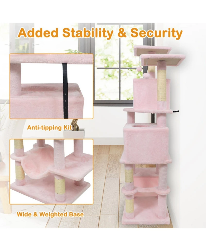 Hongge Wide-Base 57 Inch Cat Tower with Swinging Cat Hammock