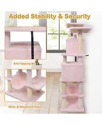 Hongge Wide-Base 57 Inch Cat Tower with Swinging Cat Hammock