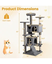 Hongge 52 Inch Indoor Cat Tower Tree with Two Enclosed Cat Caves