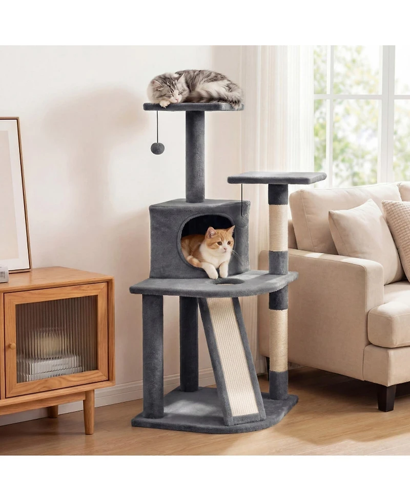 Hongge 44 Inch Kitten Tower with Sisal Scratching and Climbing Ramp