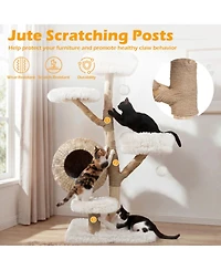 Hongge Five-Tier Wooden Cat Tree with Hand-Woven Cattail Condo
