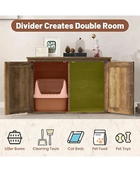 Hongge Flip-Top Hidden Cat Litter Box Enclosure with Double Barn Doors and Removable Divider