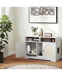 Hongge 43 in Cat Litter Box Enclosure with Double Rooms Sisal Mats and Storage