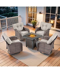 Pocassy Premium All-Weather Wicker 4 - Person Patio Conversation Set with 5in Thick Cushions