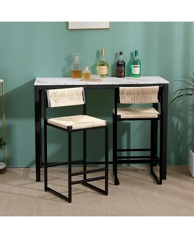 sumyeg Set of 2 Hand Weave Bar Stools with Backrest Counter Height Paper Rope Woven Dining Chairs for Kitchen or Home