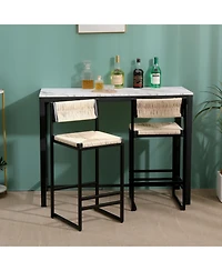 sumyeg Set of 2 Hand Weave Bar Stools with Backrest Counter Height Paper Rope Woven Dining Chairs for Kitchen or Home