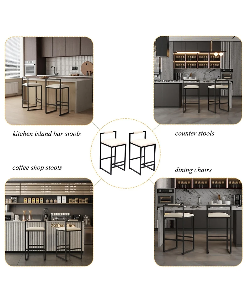sumyeg Set of 2 Faux Leather Upholstered Bar Stools with Metal Frame, Counter Height Dining Chairs for Kitchen Island