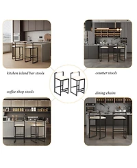 sumyeg Set of 2 Faux Leather Upholstered Bar Stools with Metal Frame, Counter Height Dining Chairs for Kitchen Island