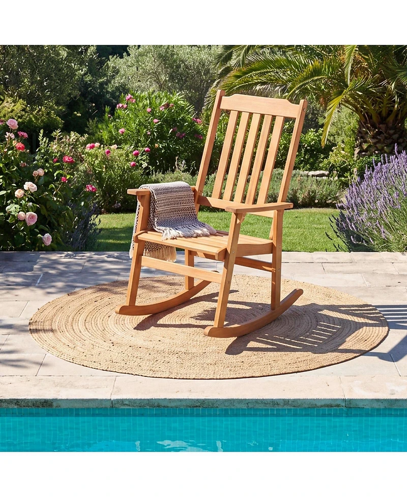 Gymax 2 Piece Outdoor Rocking Chair with High Back Wide Seat Armrests Rocker Chair