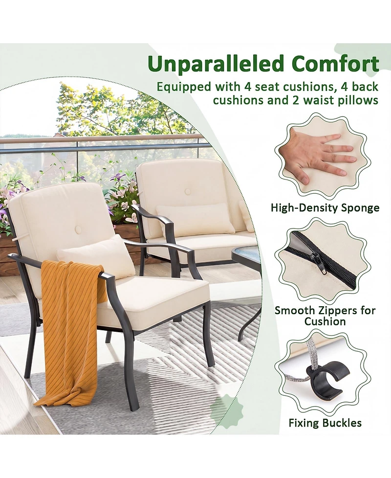 Gymax Set of Patio Metal Chairs Outdoor Dining Seat Heavy Duty with Cushions Garden